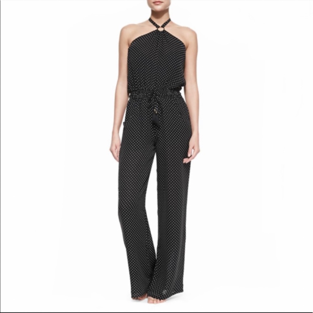 TORY BURCH Milos Polka Dot Halter Jumpsuit Cover Up